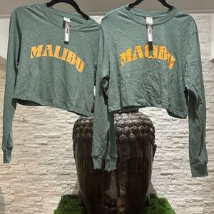 BNWT Two Victoria’s Secret PINK Malibu matching green crop t shirt med xs twins